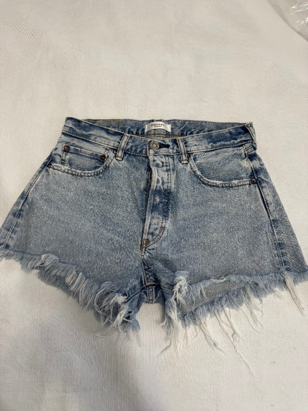 Moussy Light Blue Distressed High Waist Denim Shorts